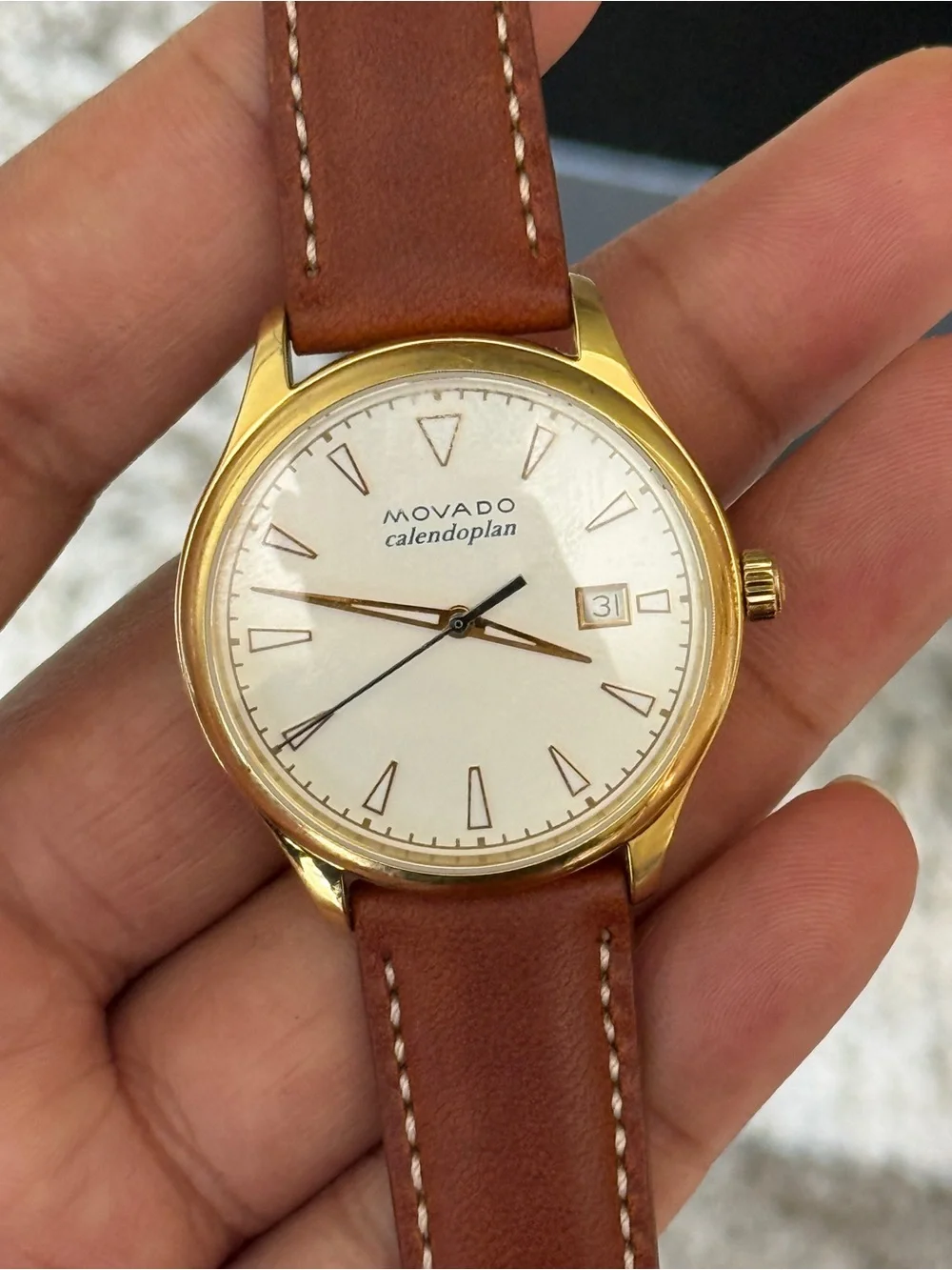MOVADO Heritage Calendoplan Ivory Dial brown Leather Strap Men's Watch